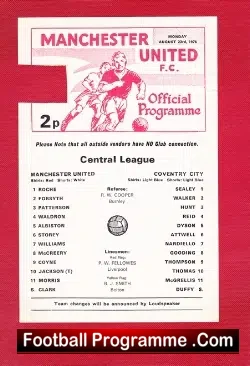 Manchester United v Coventry City 1976 - Reserves Match - football programme