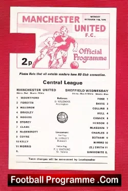 Manchester United v Sheffield Wednesday 1976 - Reserves Match - football programme
