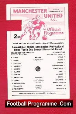 Manchester United v Southport 1976 - Youth Cup Match - football programme