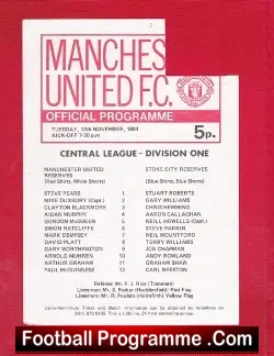Manchester United v Stoke City 1984 - Reserves + David Platt - football programme