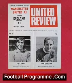 Manchester United XI v England 1972 – Rare Football Programme