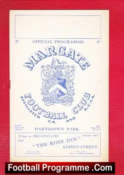 Margate v Gillingham 1958 - Reserves Match - football programme