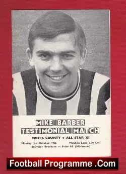 Mike Barber Testimonial Benefit Notts County 1966 + Tom Finney