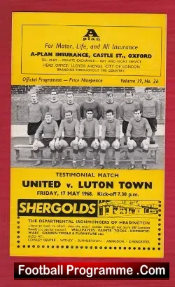 Oxford United v Luton Town 1968 - Testimonial Benefit Match - football programme