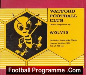 Pat Molloy Football Testimonial Benefit Match Watford 1973 - football programme