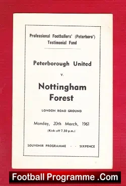 Peterborough United v Nottingham Forest 1961 - Testimonial Fund - football programme