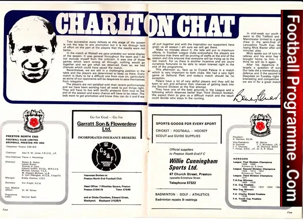 Preston North End v Crystal Palace 1975 – Bobby Charlton