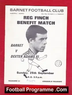 Reg Finch Benefit Match Testimonial Barnet FC 1966 - football programme