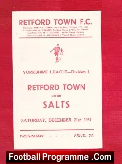 Retford Town v Salts 1957 - Yorkshire League - football programme
