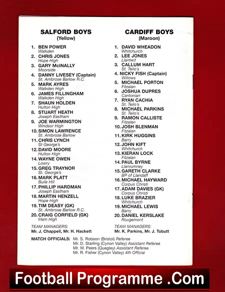 Salford Boys v Cardiff Boys 2000 – Under 15s Football