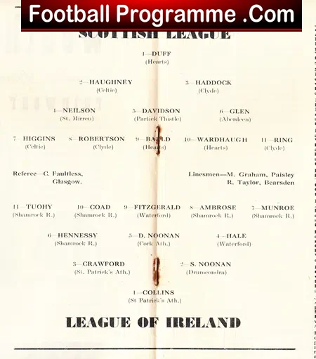Scotland League v League Of Ireland 1954 – Bauld Hearts