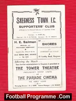 Skegness Town v Grantham Town 1957 - Reserves Match - football programme