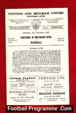 Tooting Mitcham United v Redhill 1957
