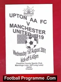 Upton Athletic v Manchester United 2001 U19 Cheshire County Club - football programme