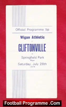 Wigan Athletic v Cliftonville 1979 - Springfield Park - football programme