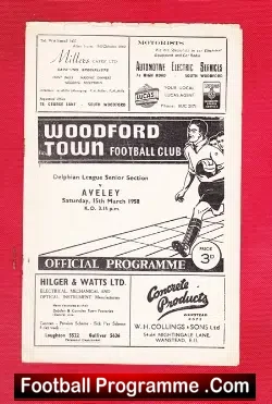 Woodford Town v Aveley 1958 - to clear - football programme