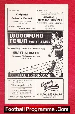 Woodford Town v Brentwood & Warley 1958 - football programme