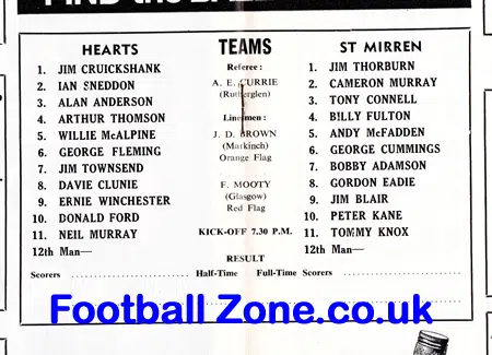 Heart Of Midlothian v St Mirren 1969 – Multi Signed Autographed
