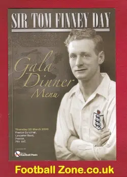 Preston North End Sir Tom Finney Tribute Gala Menu 2009