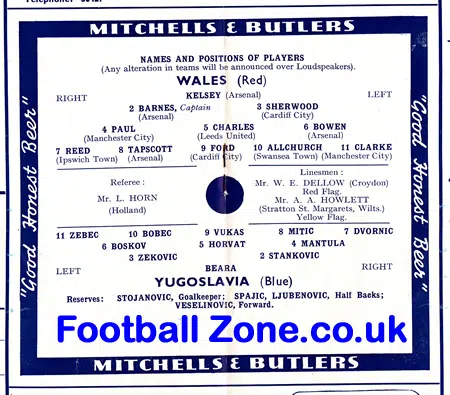 Wales v Yugoslavia 1954