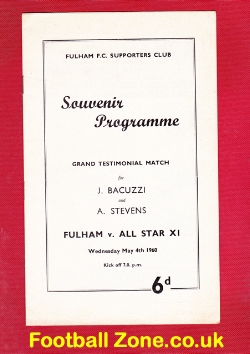 Arthur Stevens + Joe Bacuzzi Testimonial Benefit Fulham 1960