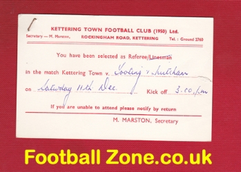 Referee Conformation Post Card Kettering FC 1965