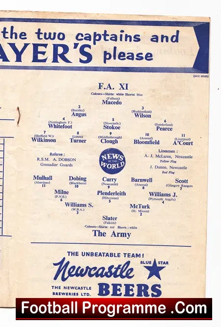 Army v FA XI 1958 – at Newcastle + Brian Clough