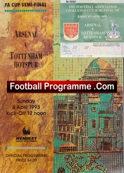 Arsenal v Tottenham 1993 – FA Cup Semi Final + Ticket
