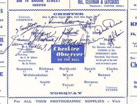 Chester City v Torquay United 1966 – Multi Autographed