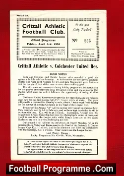 Crittall Athletic v Colchester United 1953 – Reserves Match