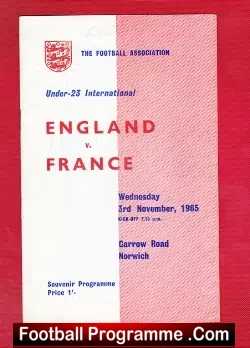 England v France 1965 – U23 at Norwich City + Alex Stepney