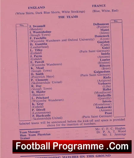 England v France 1971 – Amateur International – Dulwich