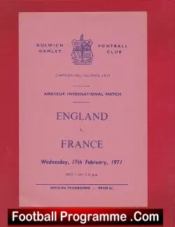 England v France 1971 – Amateur International – Dulwich