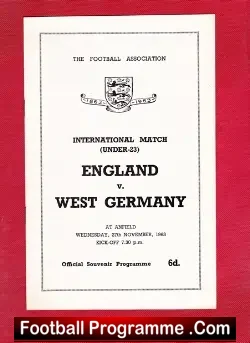 England v Germany 1963 - U23 at Liverpool + Martin Peters - football programme