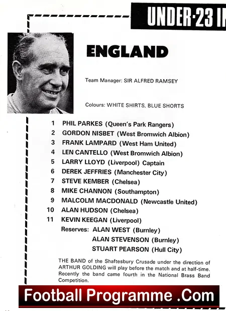 England v Germany 1971 – U23 at Ashton Gate