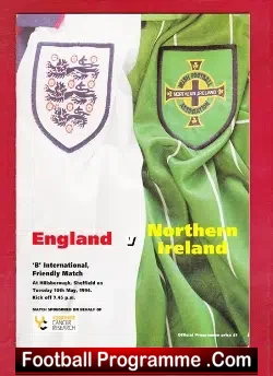 England v Northern Ireland 1994 - Friendly Match at Sheffield - football programme