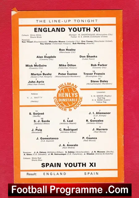 England v Spain 1971 – Youth Match at Luton + Martyn Busby