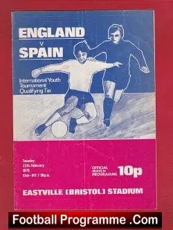 England v Spain 1975 – Youth Match at Bristol + Bryan Robson