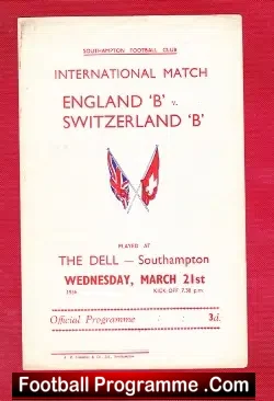 England v Switzerland 1956 - At The Dell + Duncan Edwards - football programme