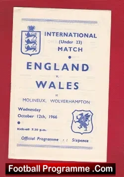England v Wales 1966 - Under 23 + Toshack at Wolves - football programme