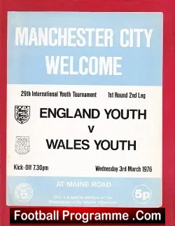 England v Wales 1976 – Youth Match at Manchester City Tony Pulis