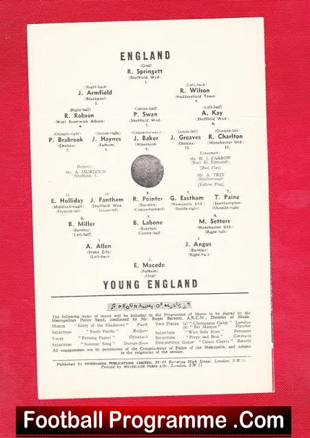 England v Young England 1960 – at Arsenal + Bobby Charlton