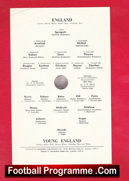 England v Young England 1961 - at Chelsea + Bobby Moore