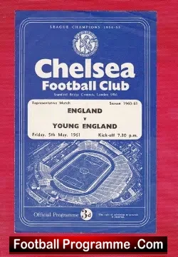 England v Young England 1961 - at Chelsea + Bobby Moore - football programme