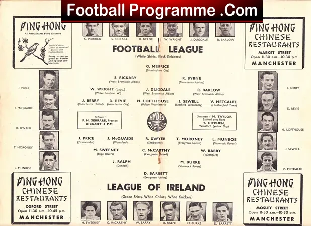 Football League v League Of Ireland 1954 – Busby Babe – Johnny Berry