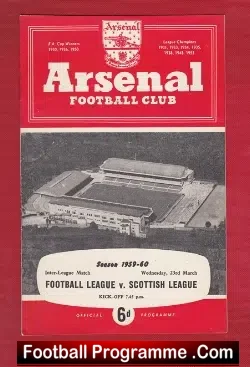 Football League v Scotland League 1960 - at Arsenal + Greaves - football programme