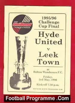 Hyde United v Leek Town 1996 - Cup Final Programme - football programme