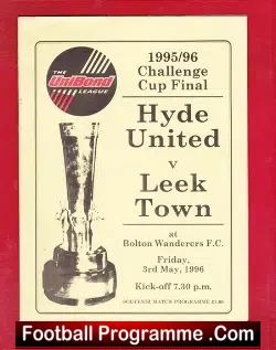 Hyde United v Leek Town 1996 - Cup Final - football programme