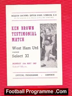 Ken Brown Testimonial Benefit West Ham United 1967 - football programme
