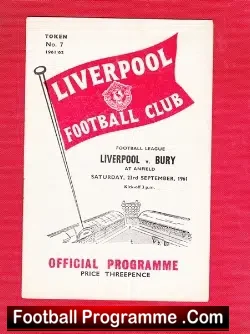 Liverpool v Bury 1961 - football programme